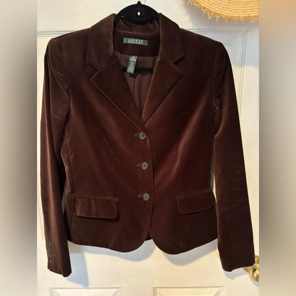 Lauren Ralph Lauren Chocolate Brown Velvet Blazer - Picture 2 of 15